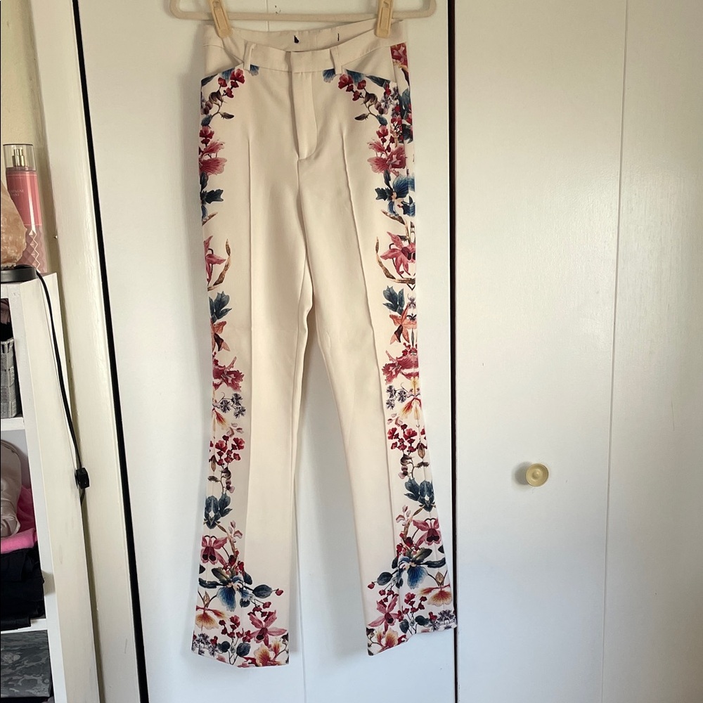 Zara Cream Floral Boot Cut Pants